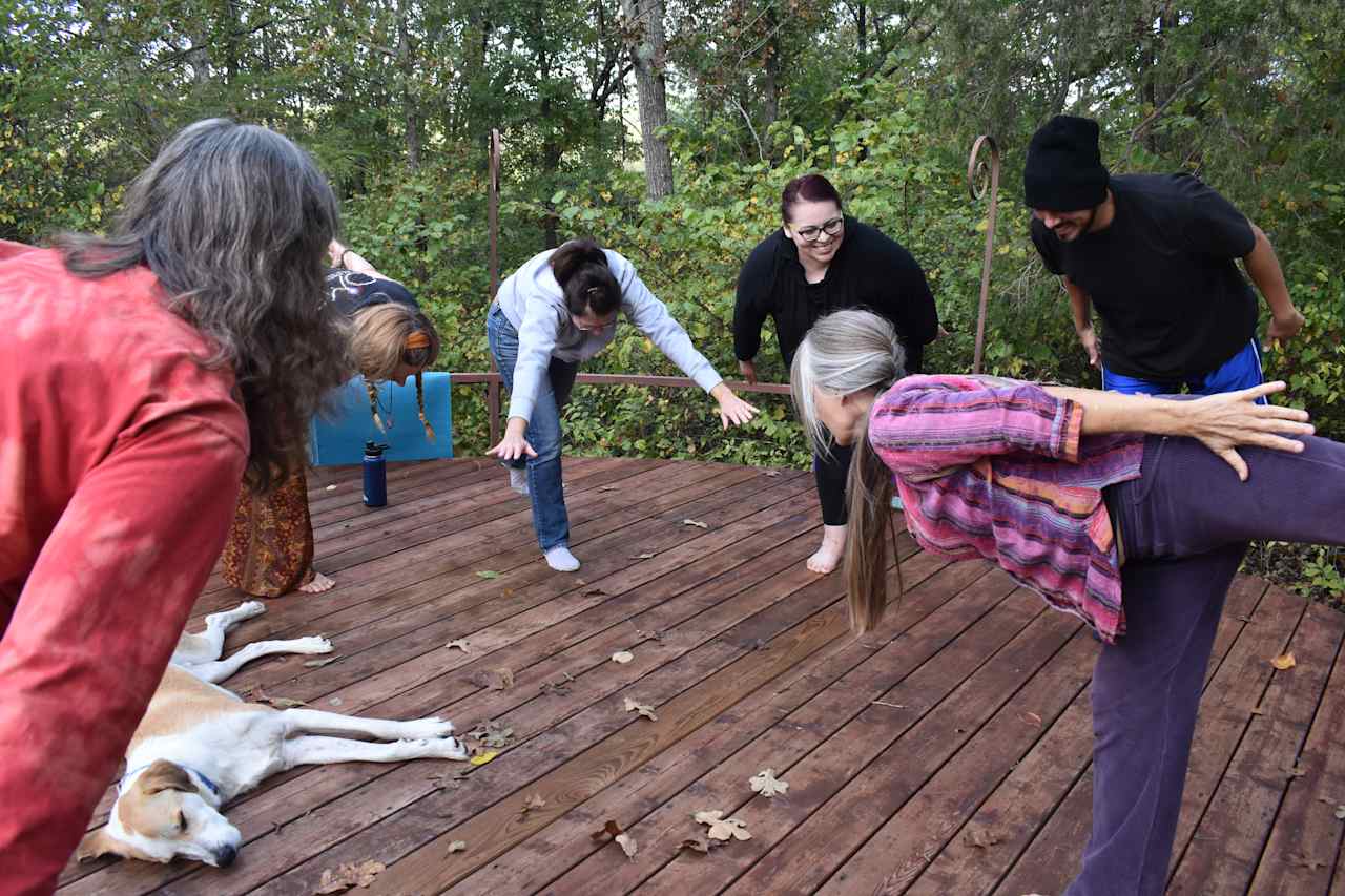 There are 14 meditation sites.  One of them is a raised platform.  Perfect for Yoga!