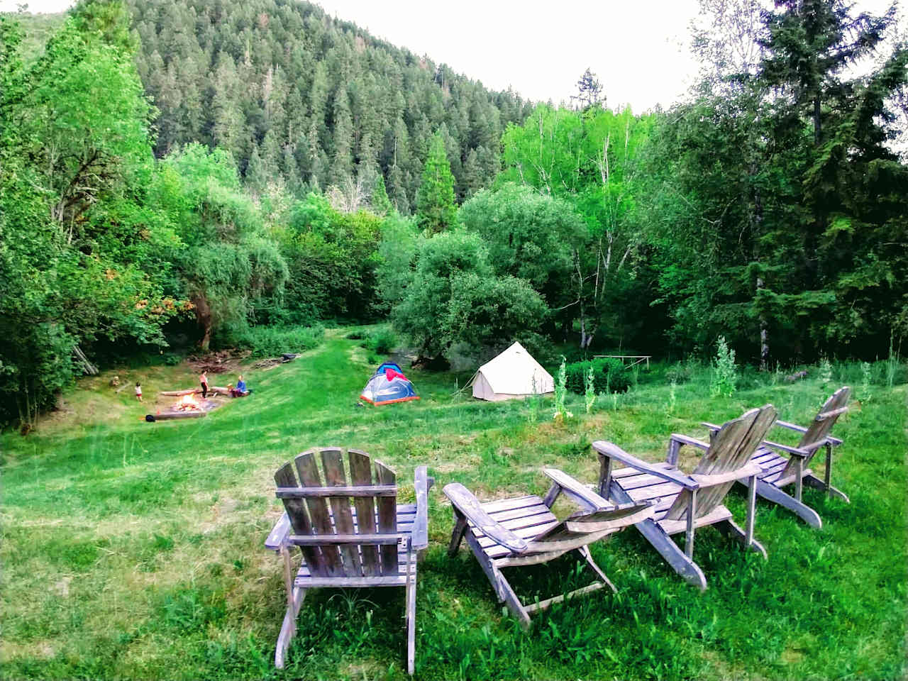 Camping at the lower pond, with firepit