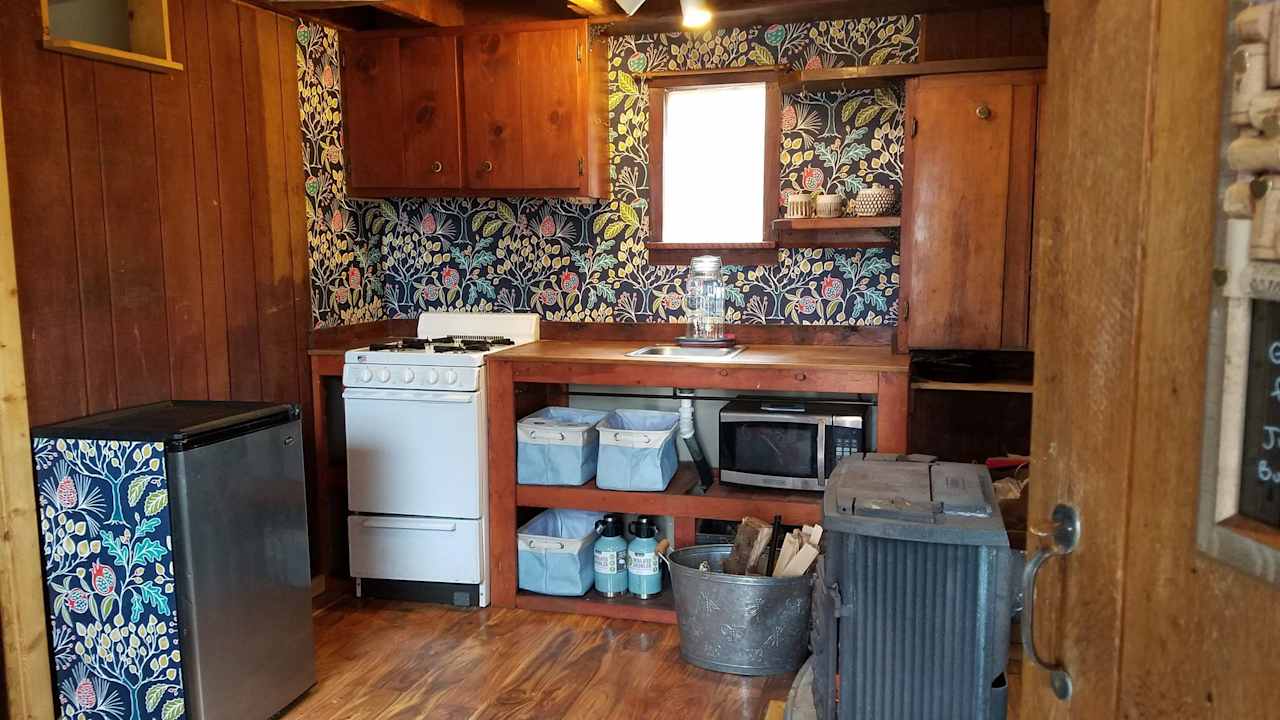 Kitchenette in reception cabin.