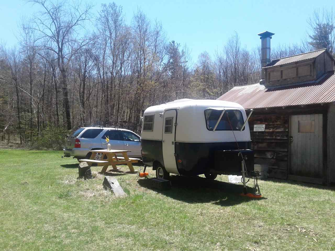 Camping by sugar shack.