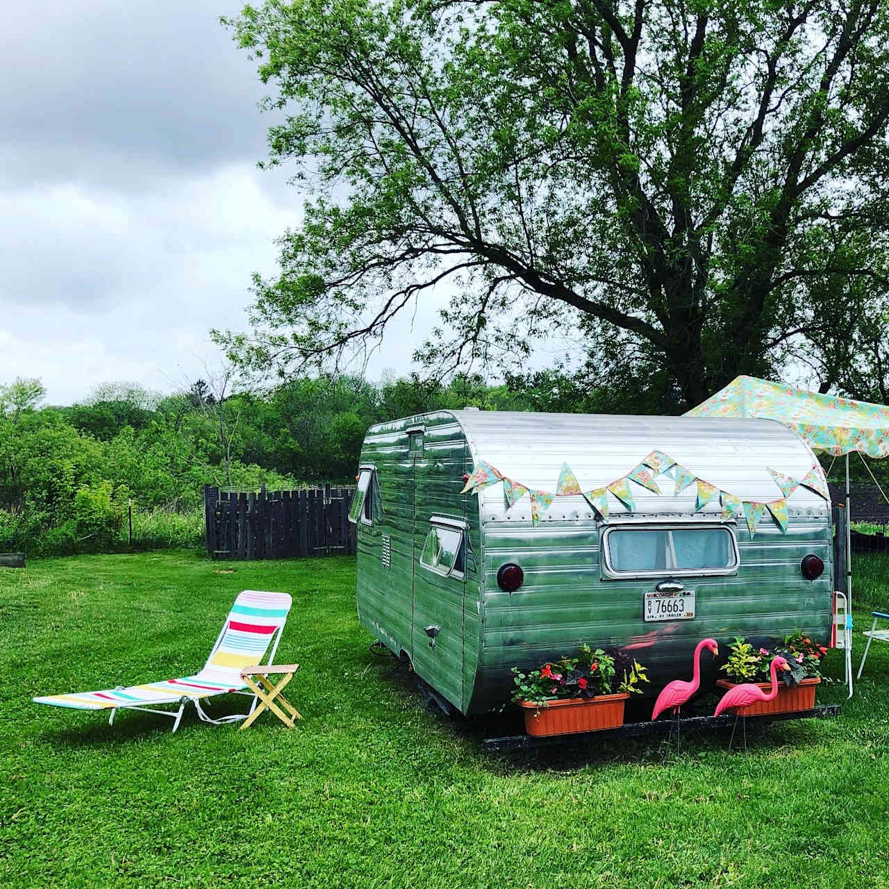 This Canned Ham Cabin Glamper has a double bed, a retro kitchenette and all-original paneling inside. 