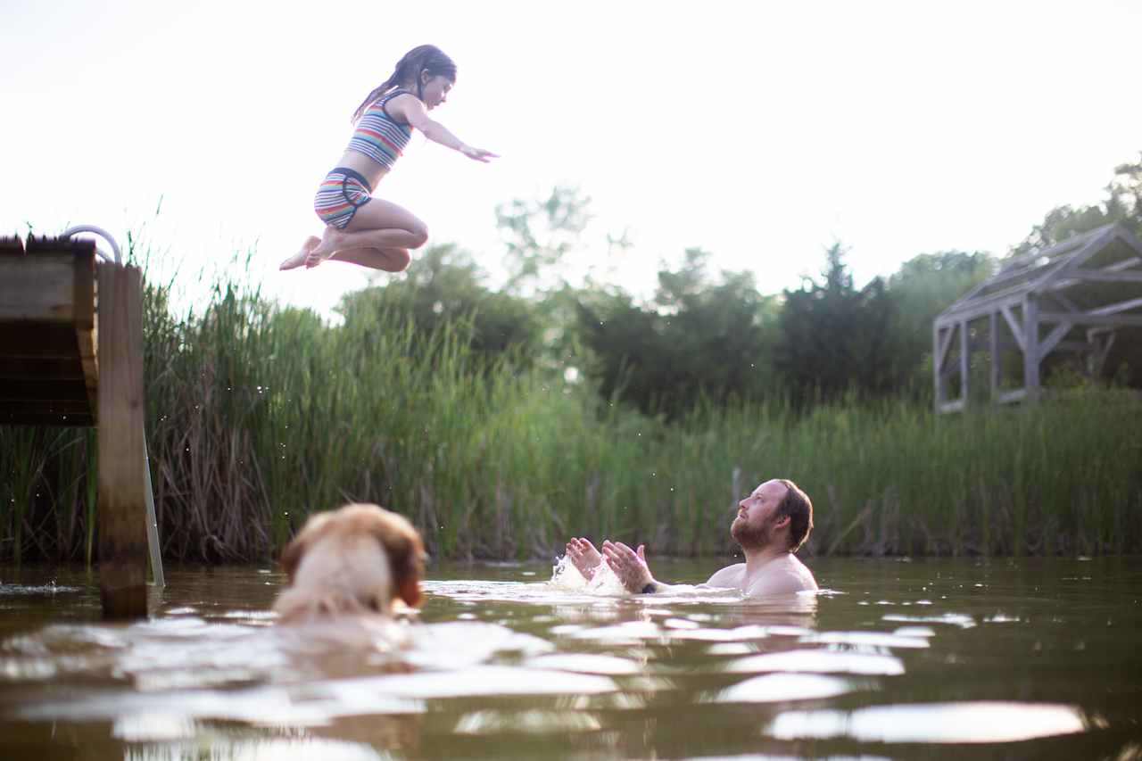 Dock jumping at the pond is very family friendly!