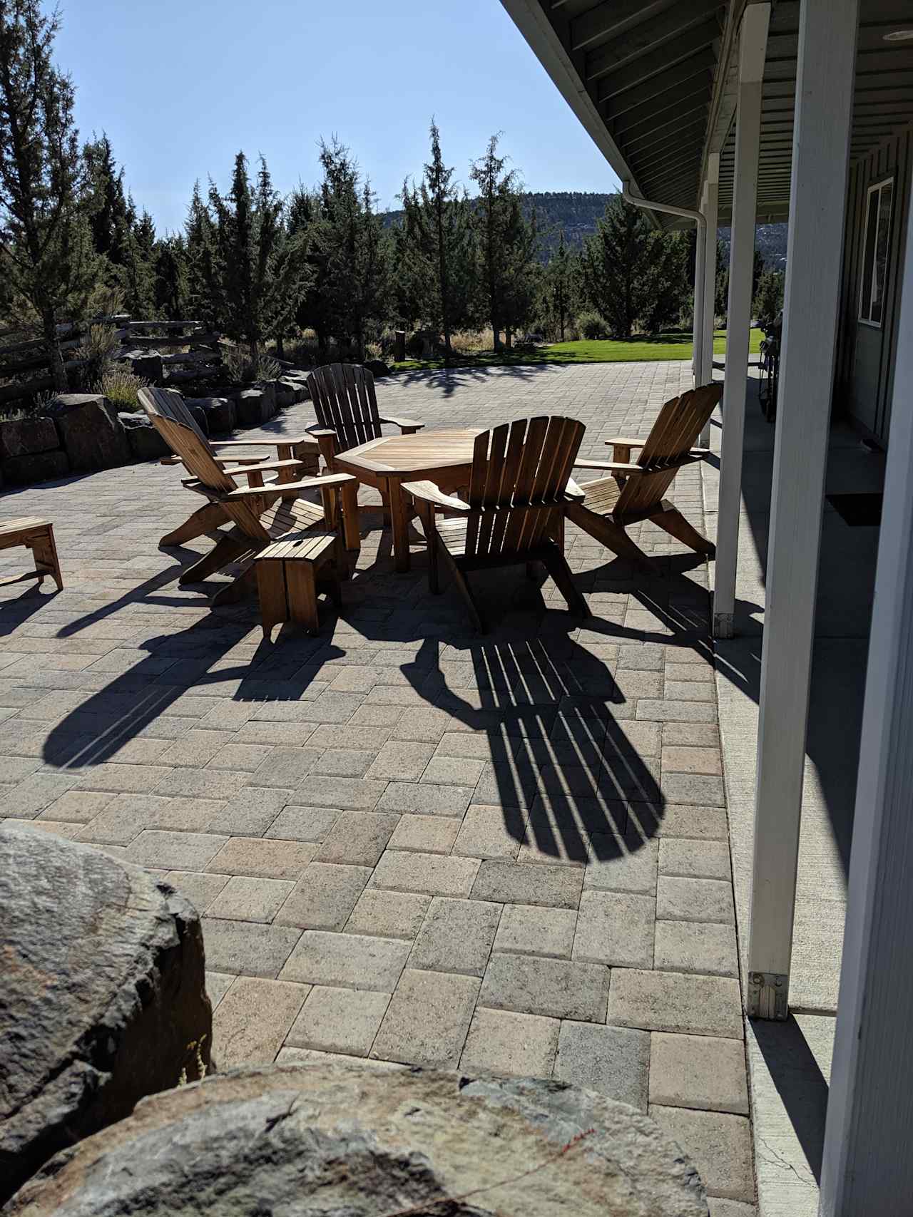 View of backyard patio, Sun in the Morning, shade in afternoon