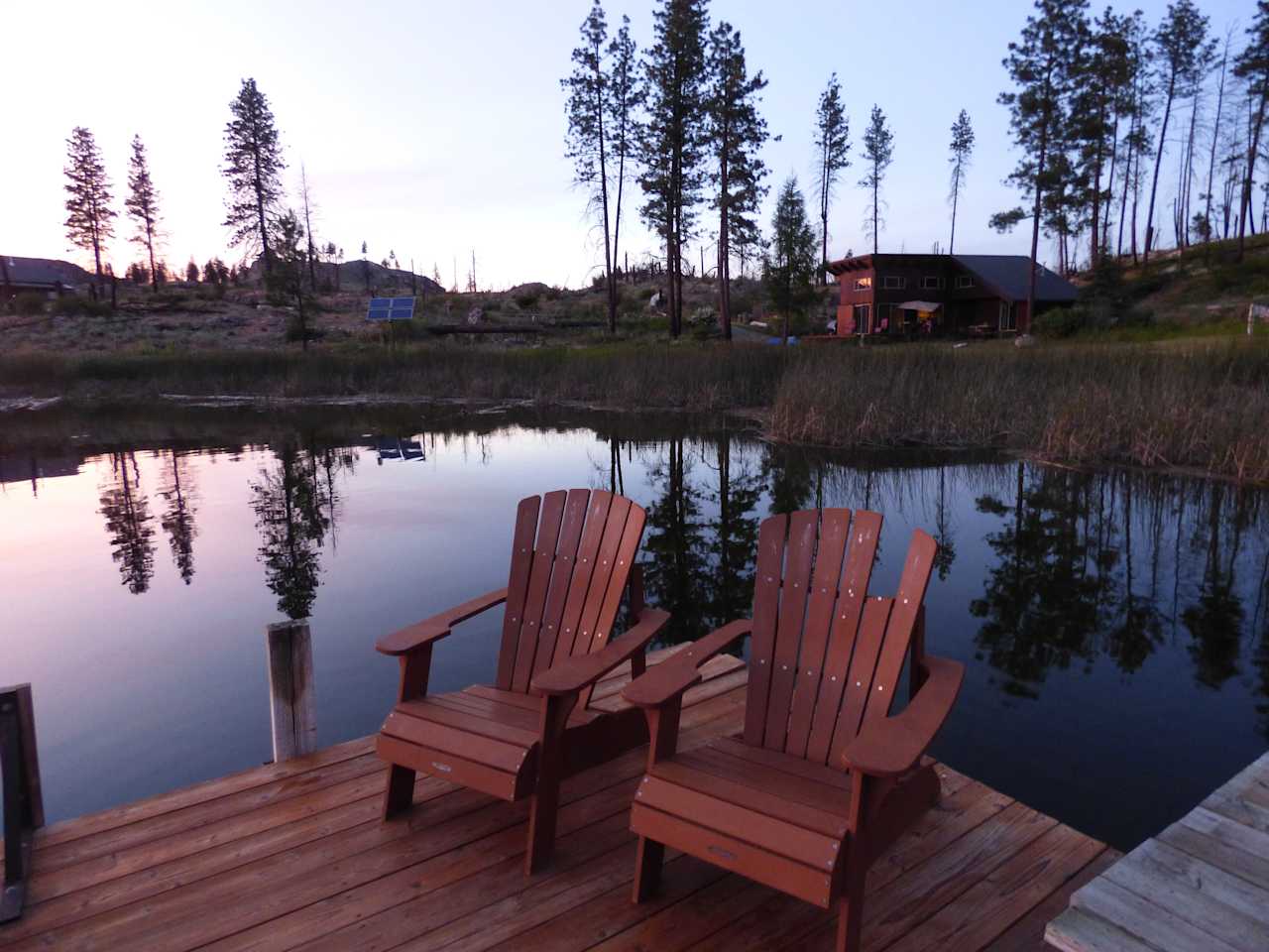 Sunset view of house from the dock