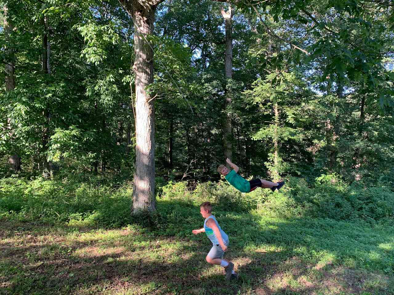 The kids having fun on the tree swing. Campsite #1