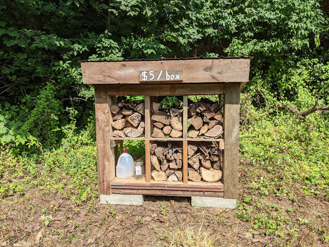 Dry campfire at site $5 a box. Each box is a mix of hardwood over 1-cu ft with a bit of kindling. 