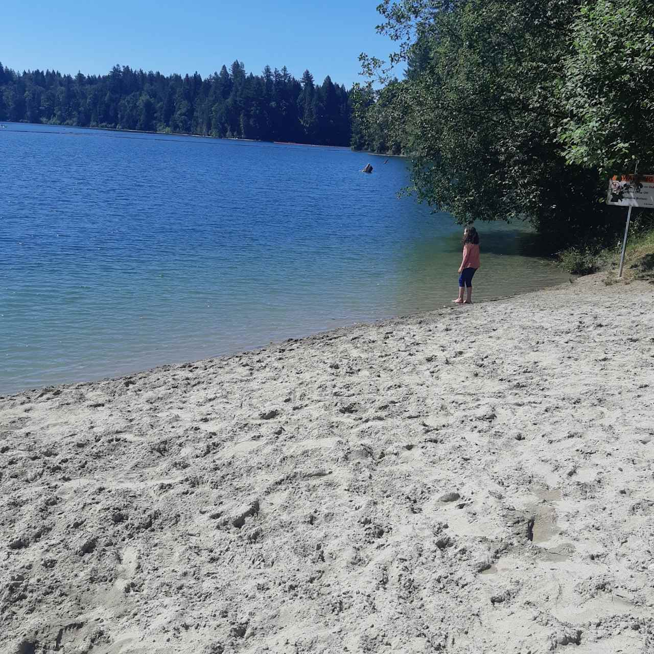 5 minute drive and short walk to this beach. Just over the Ruskin Dam, park in the parking lot and walk the short, wide gravel trail to this swimming area.