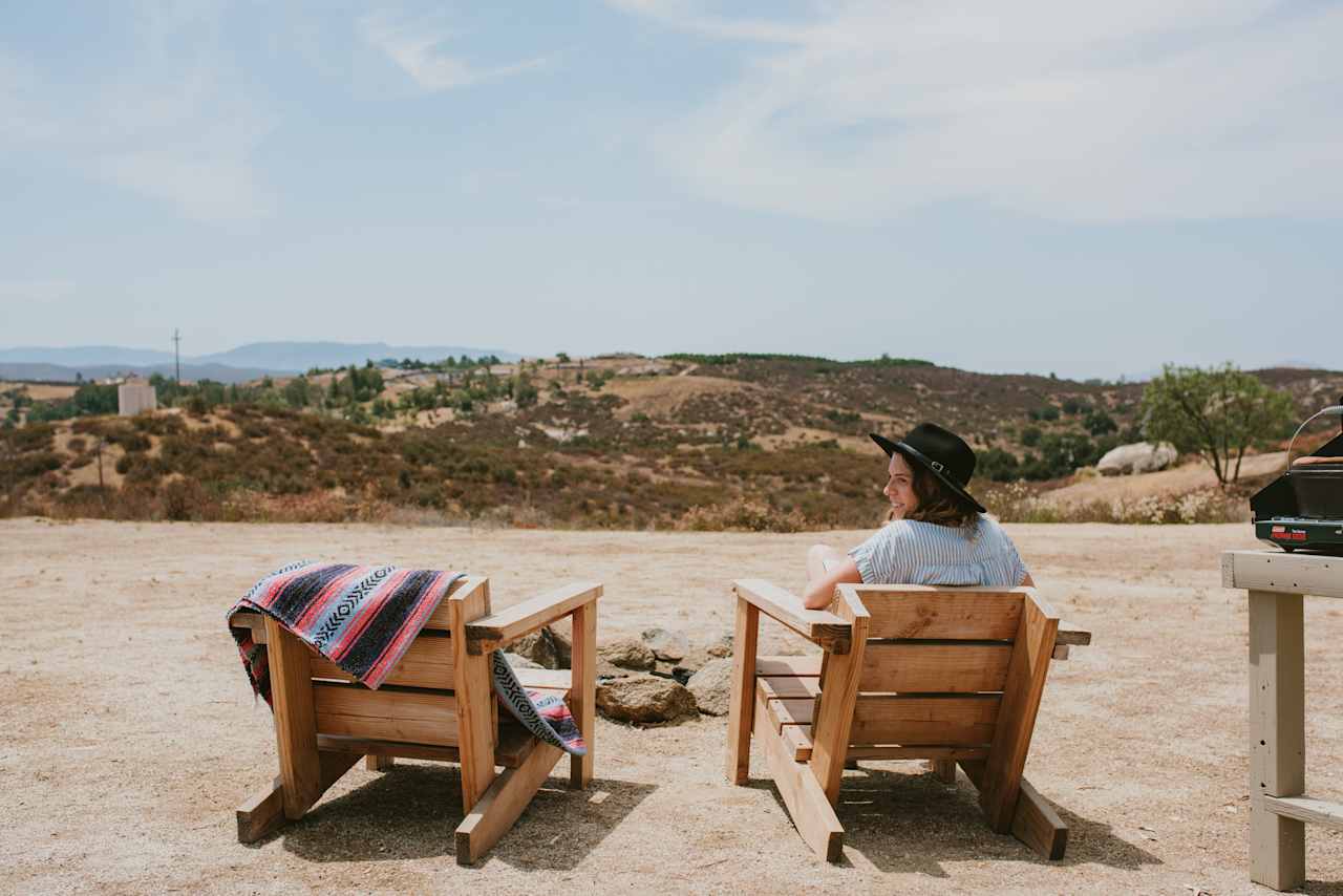 Relaxed low seated chairs at each spot. 