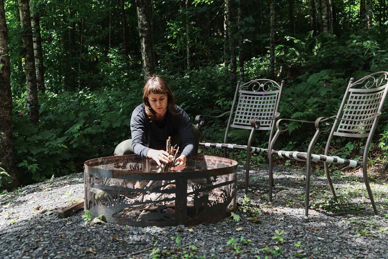 Making a fire, getting ready for the evening. 