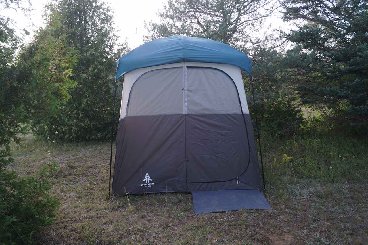 The Cedars outside of Shared composting toilet privacy cabana