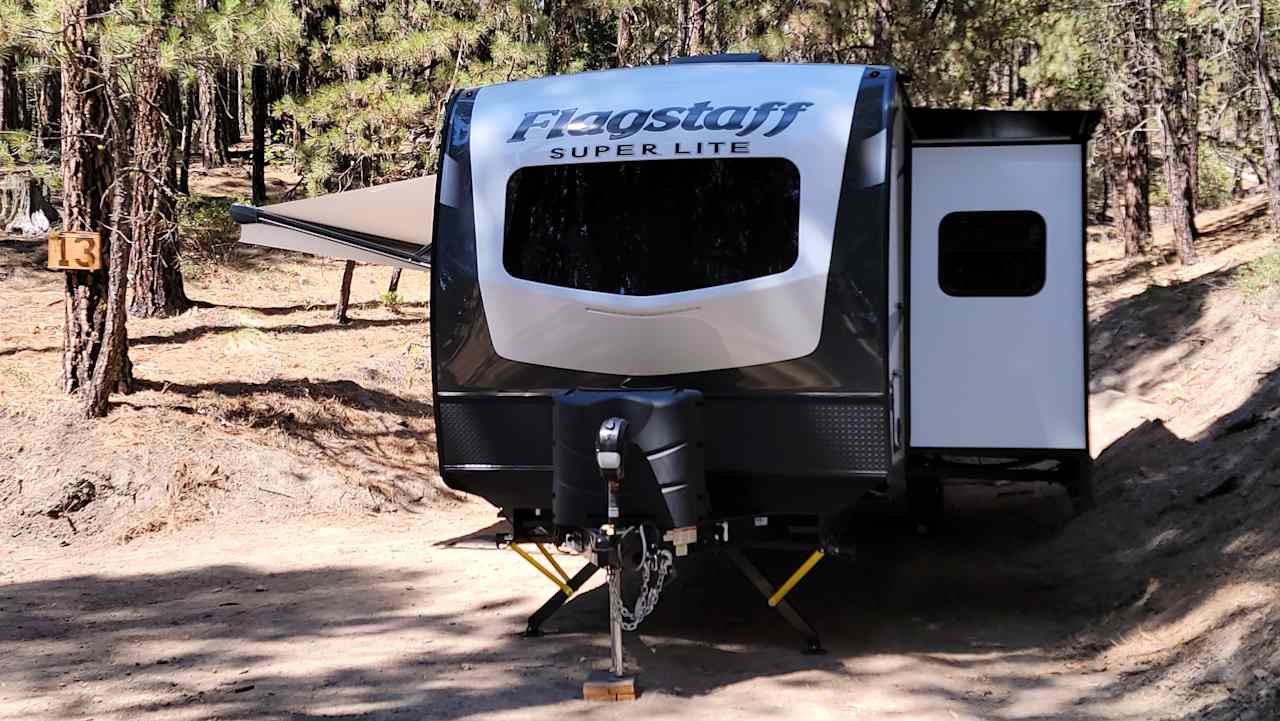 Spot 13 a little tight for our trailer, but we were let in to camp with a full site on Labor Day weekend. 