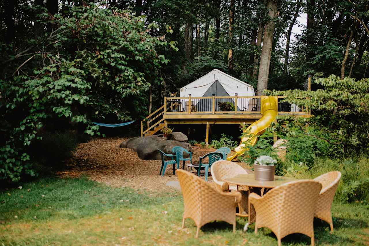 The treehouse is on Darby's family property and tucked back into the woods. It's private & secluded!