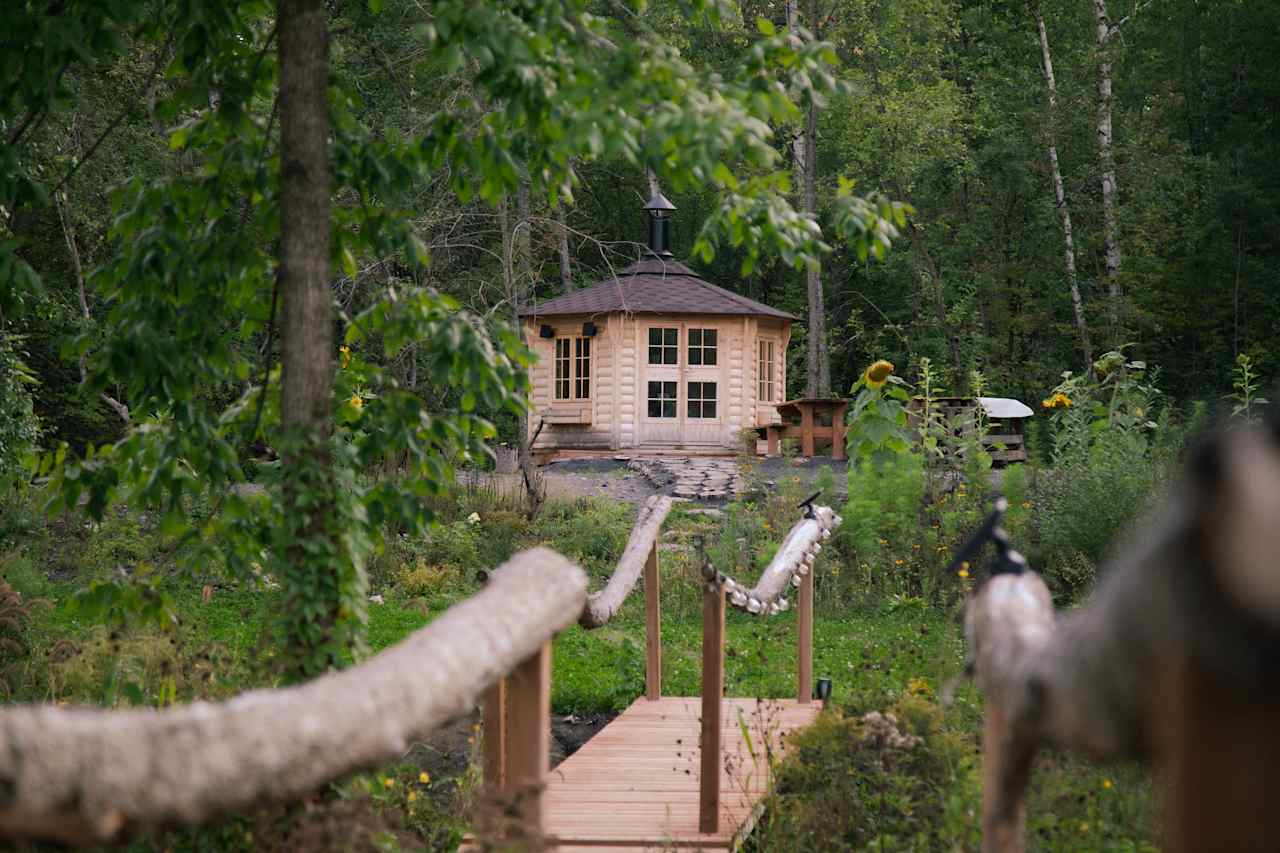 This is the cooking hut we used, following some beautifully constructed bridges over the pond, we let the sun set while we cooked.