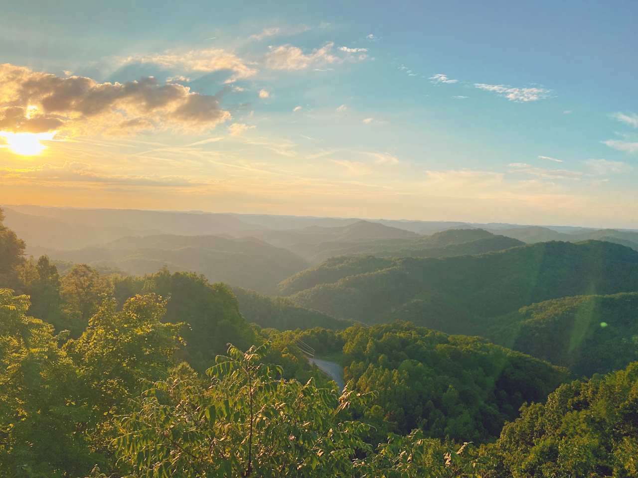 This is one of 4 look outs on your way up the mountain. Just a five minute drive from camp. Sun setting 