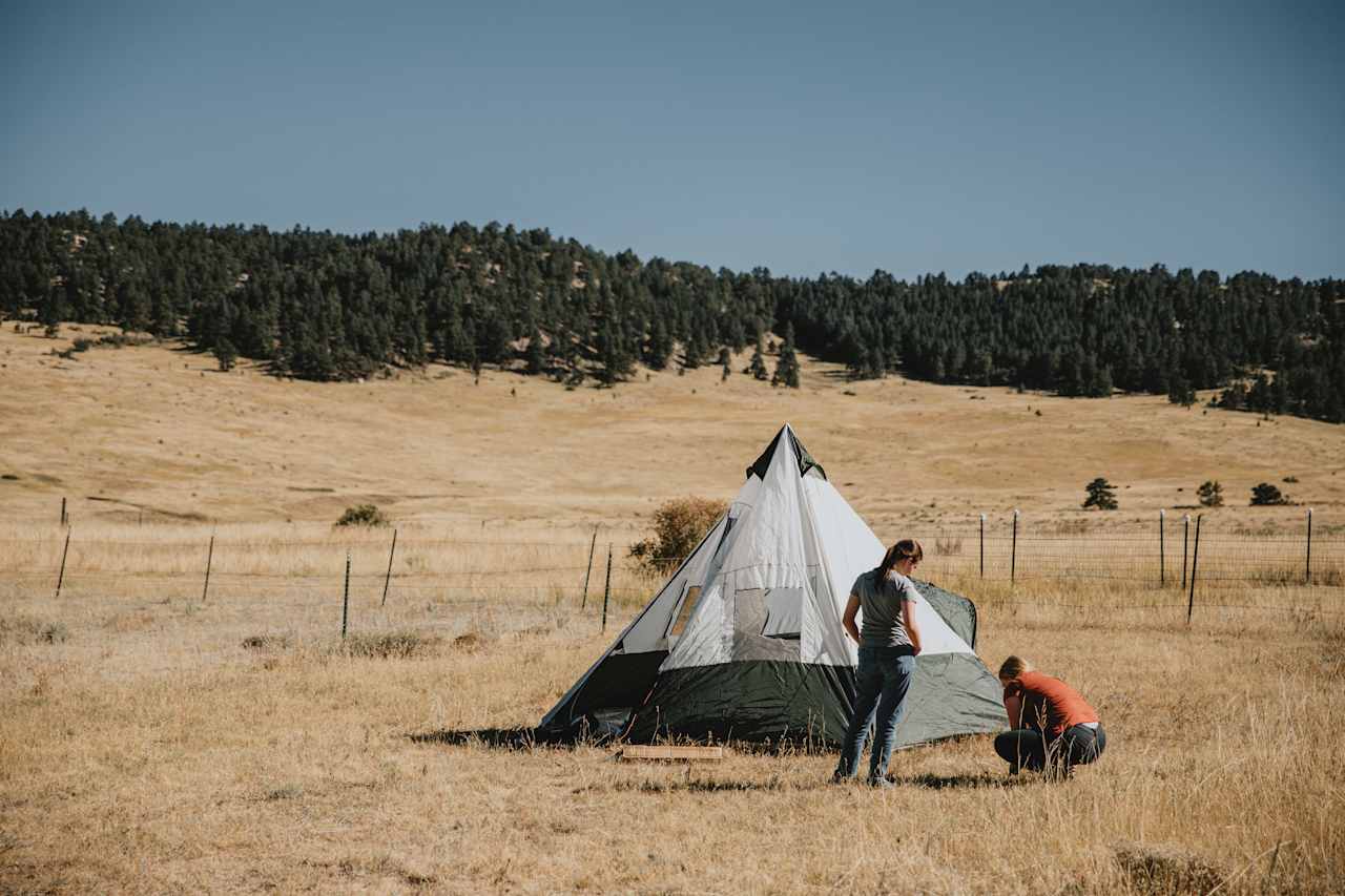 Setting up tent