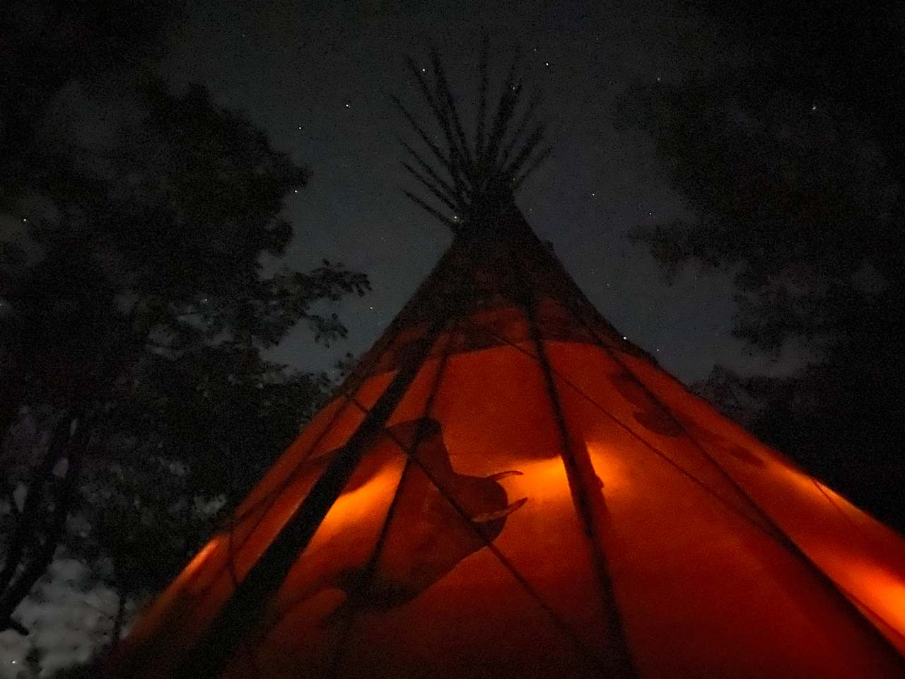 Tipi against the night sky, we have awesome star gazing