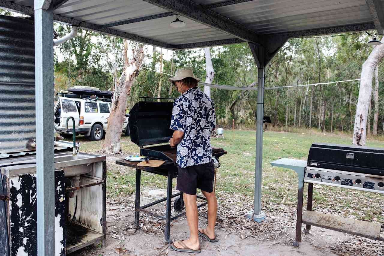 Clean communal kitchen with BBQ