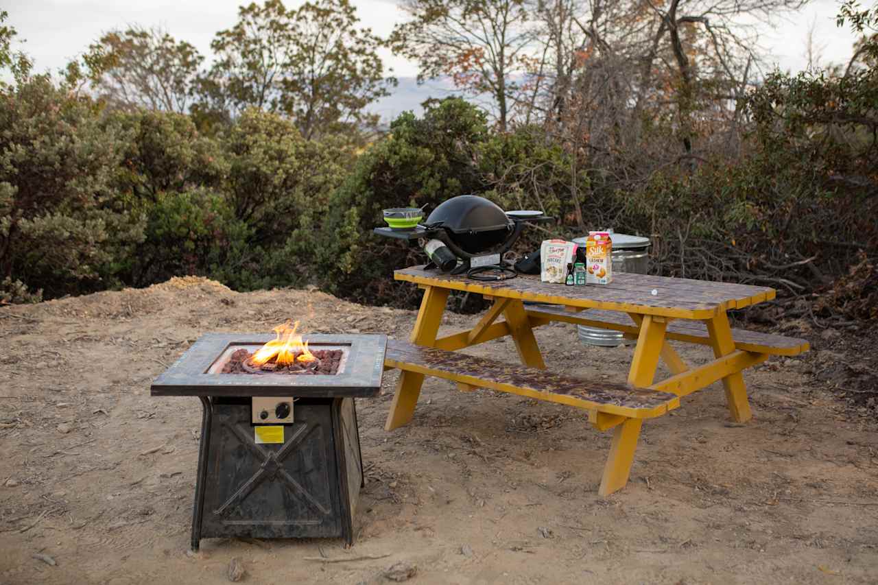 We made pancakes on the grill while warming up next to the fire pit