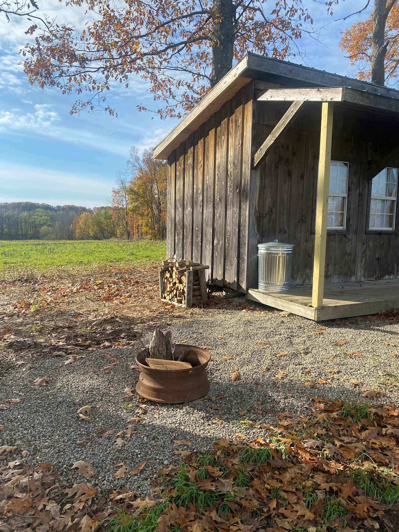 Guests are provided with fire-starting supplies and firewood for their stay. 