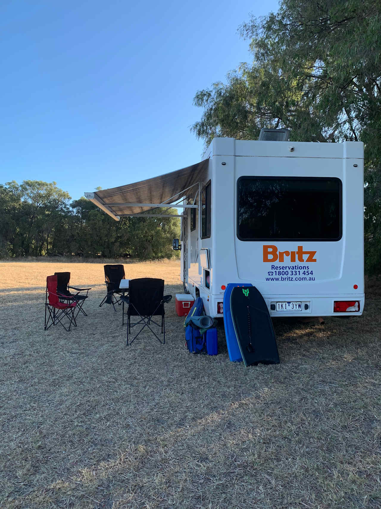 Our camping site under the trees.