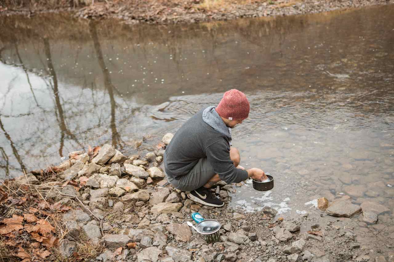 They had a wonderful creek on the property that I was able to rinse our pots and pans after cooking. 