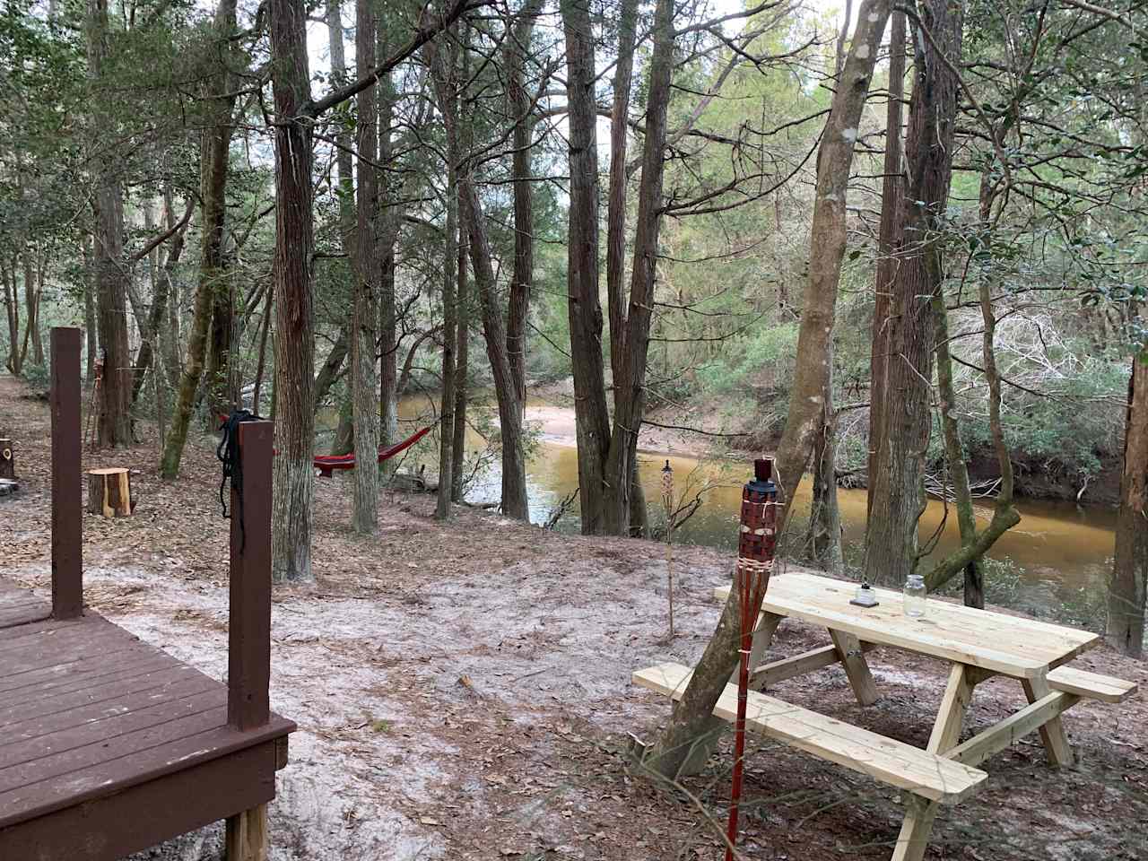 Looking up river to the Riverbend. (Cabin porch on left)