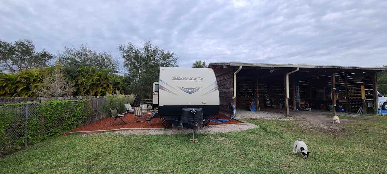 The campsite (our trailer was a 30 feet travel trailer)