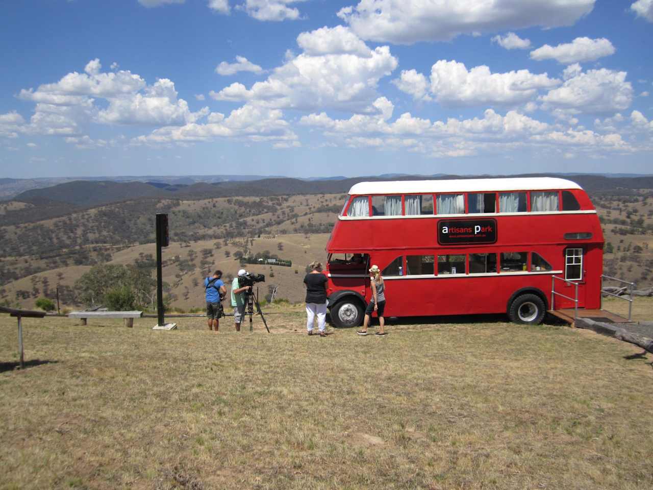 Channel 7 crew filming the bus