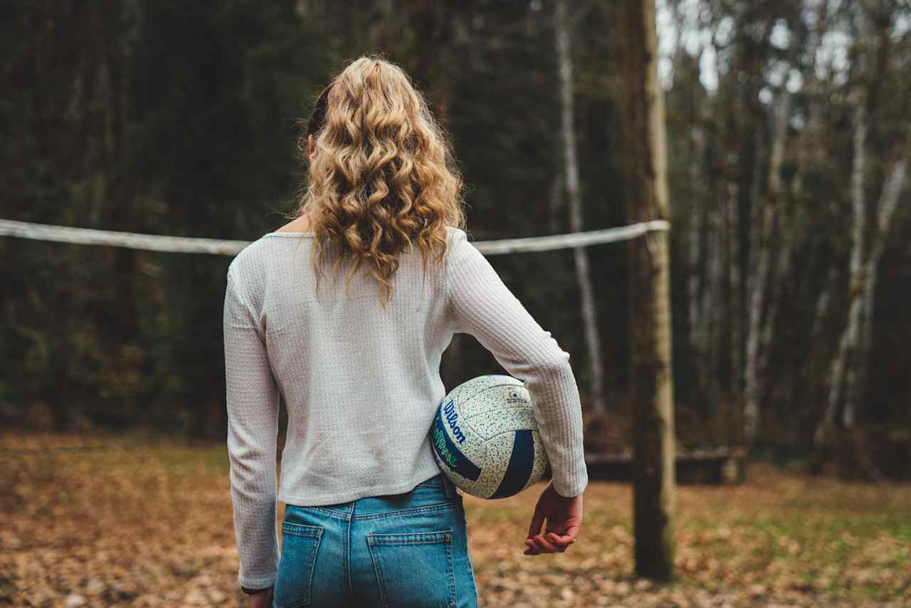 A beach volleyball court located in the lower field makes for a great summertime activity. 