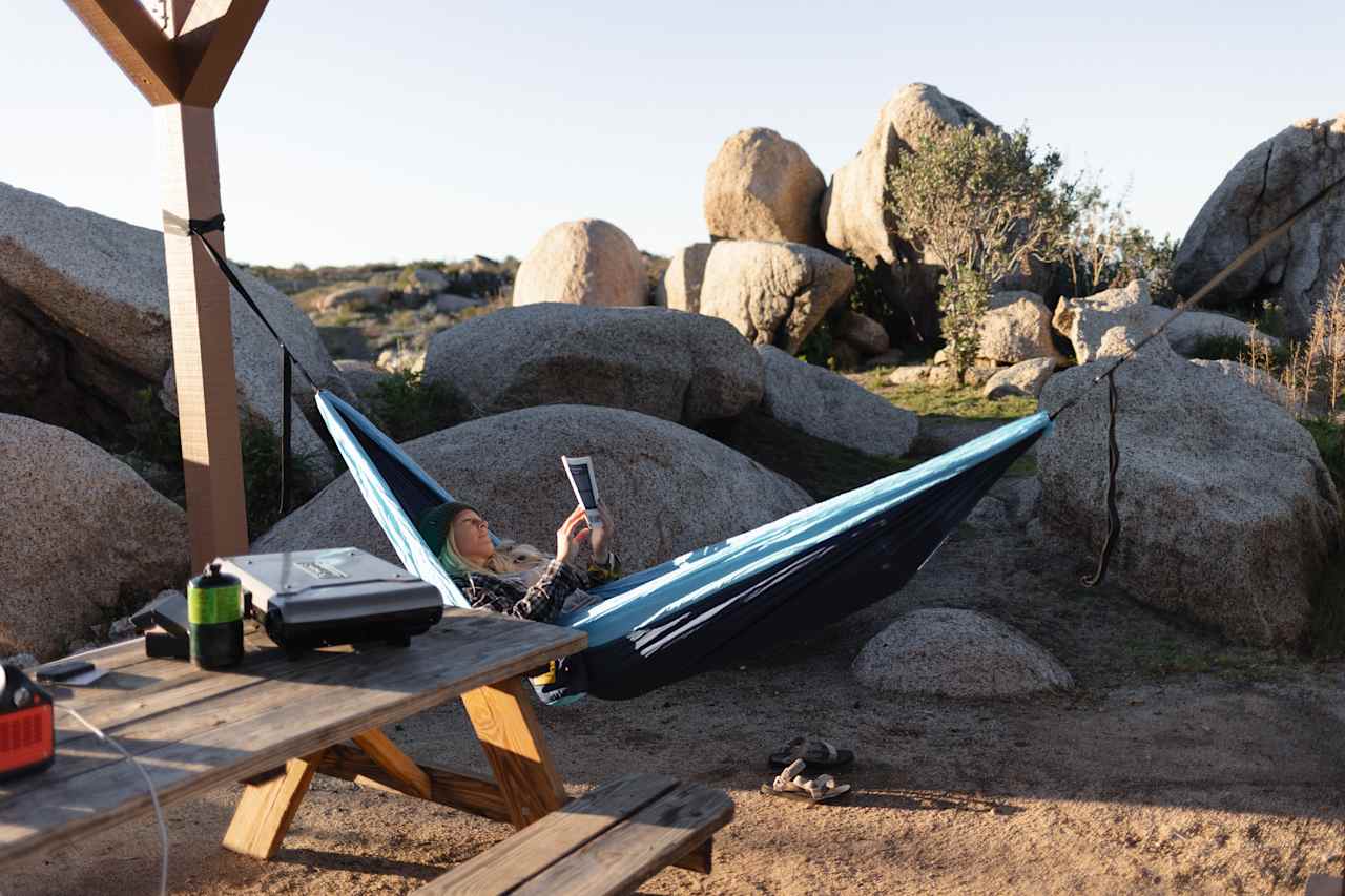 Nice covered area that worked out well to hang our hammock.