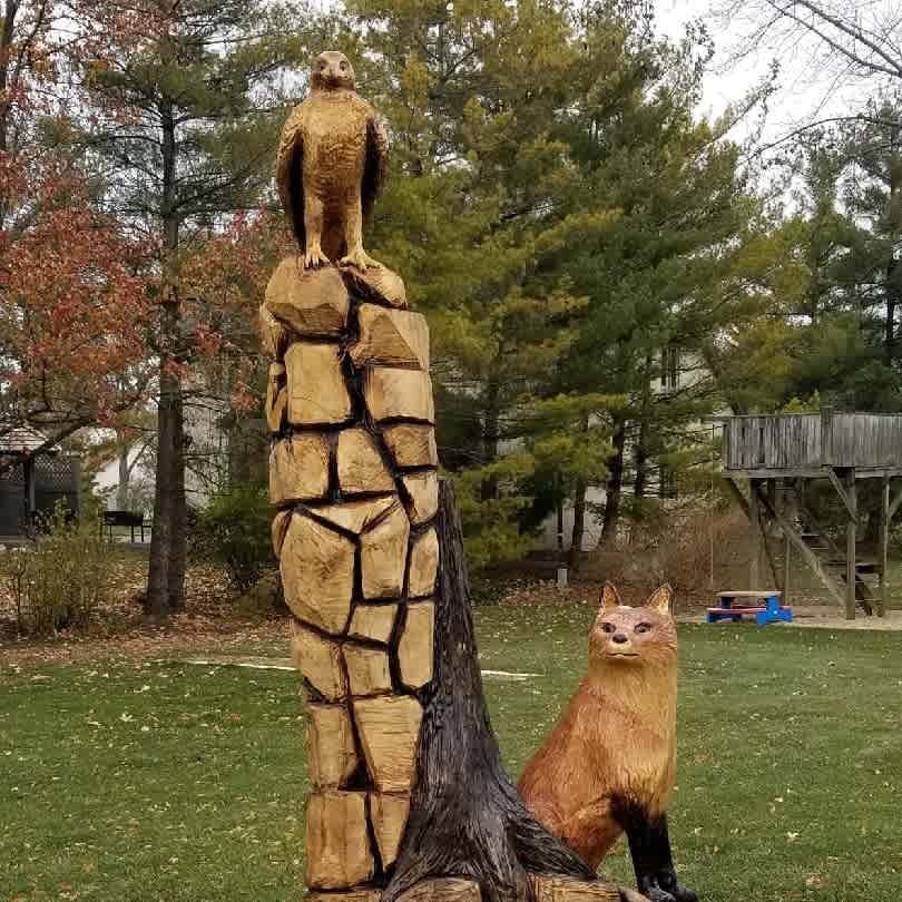 Sculptdecor Fall 2021 Fox and Hawk sculpture done for a private client in Ohio