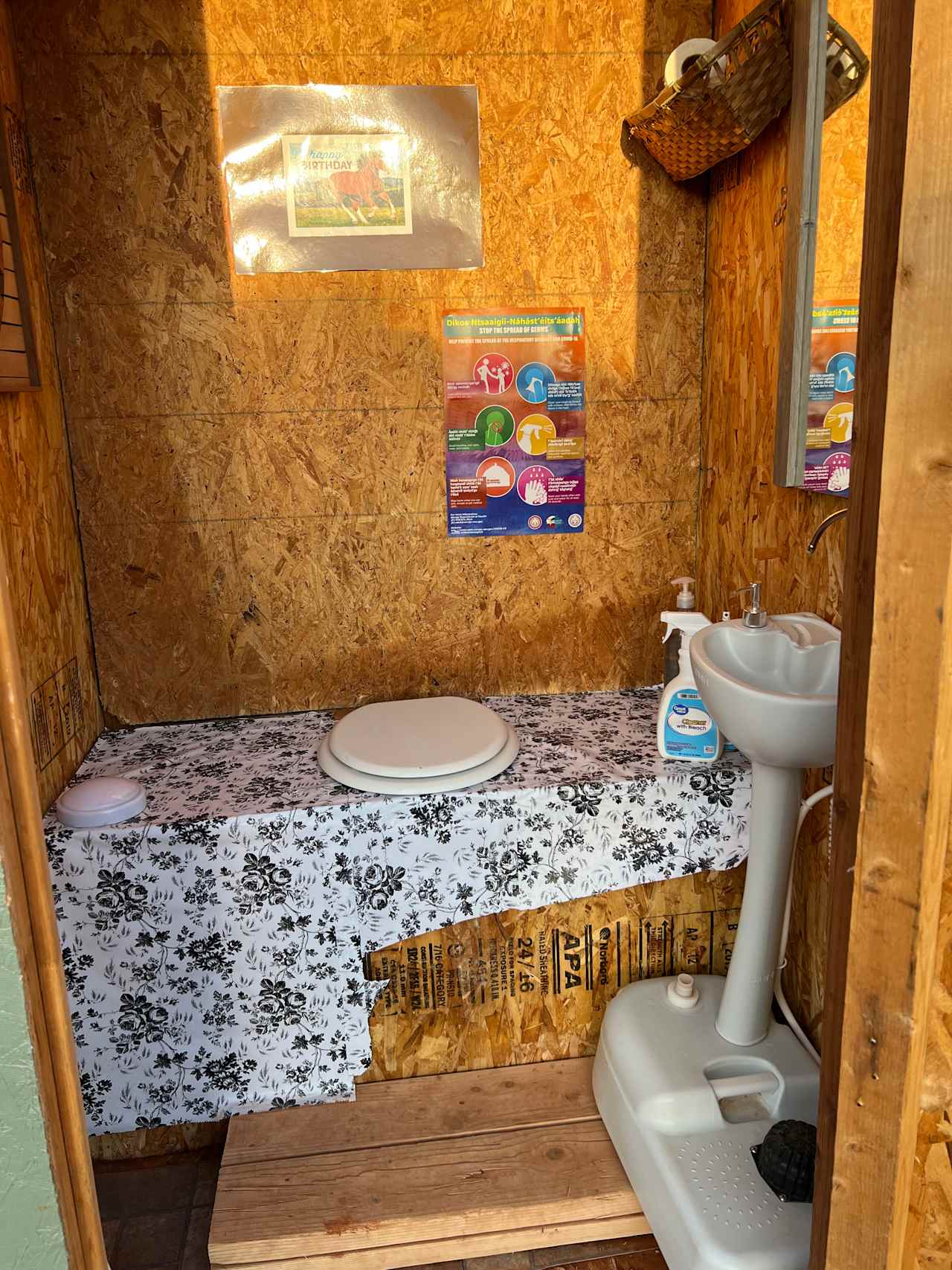 Inside clean pit toilet 