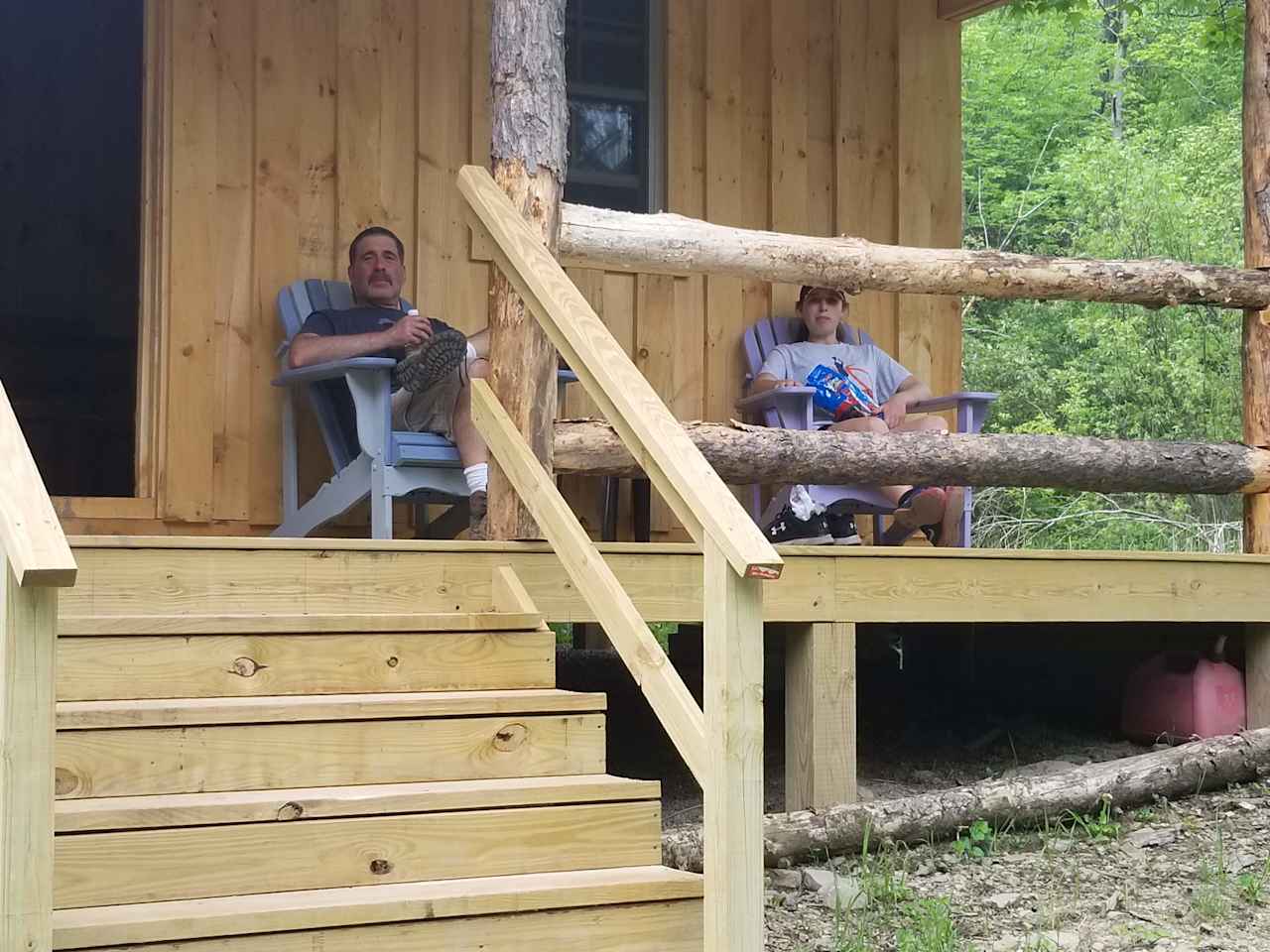 Morning coffee on the cabin porch