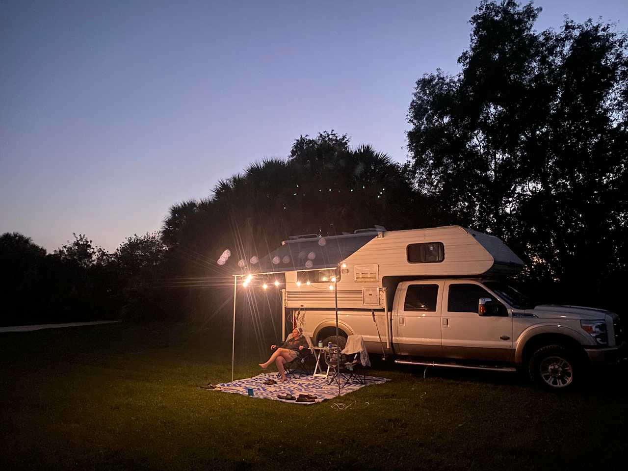 Truckmullet camping on a horse farm