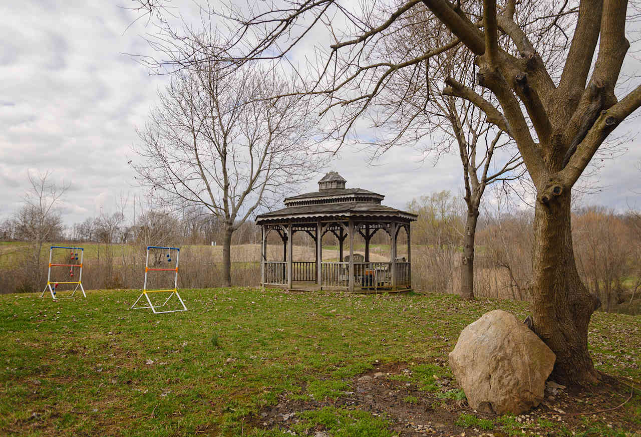 Yard games are located in the pavilion