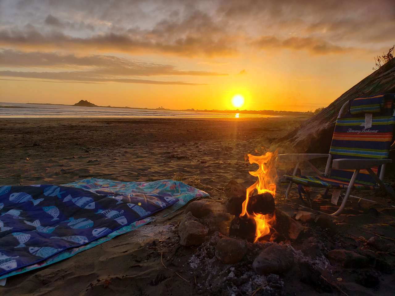 Sunset fire on the beach