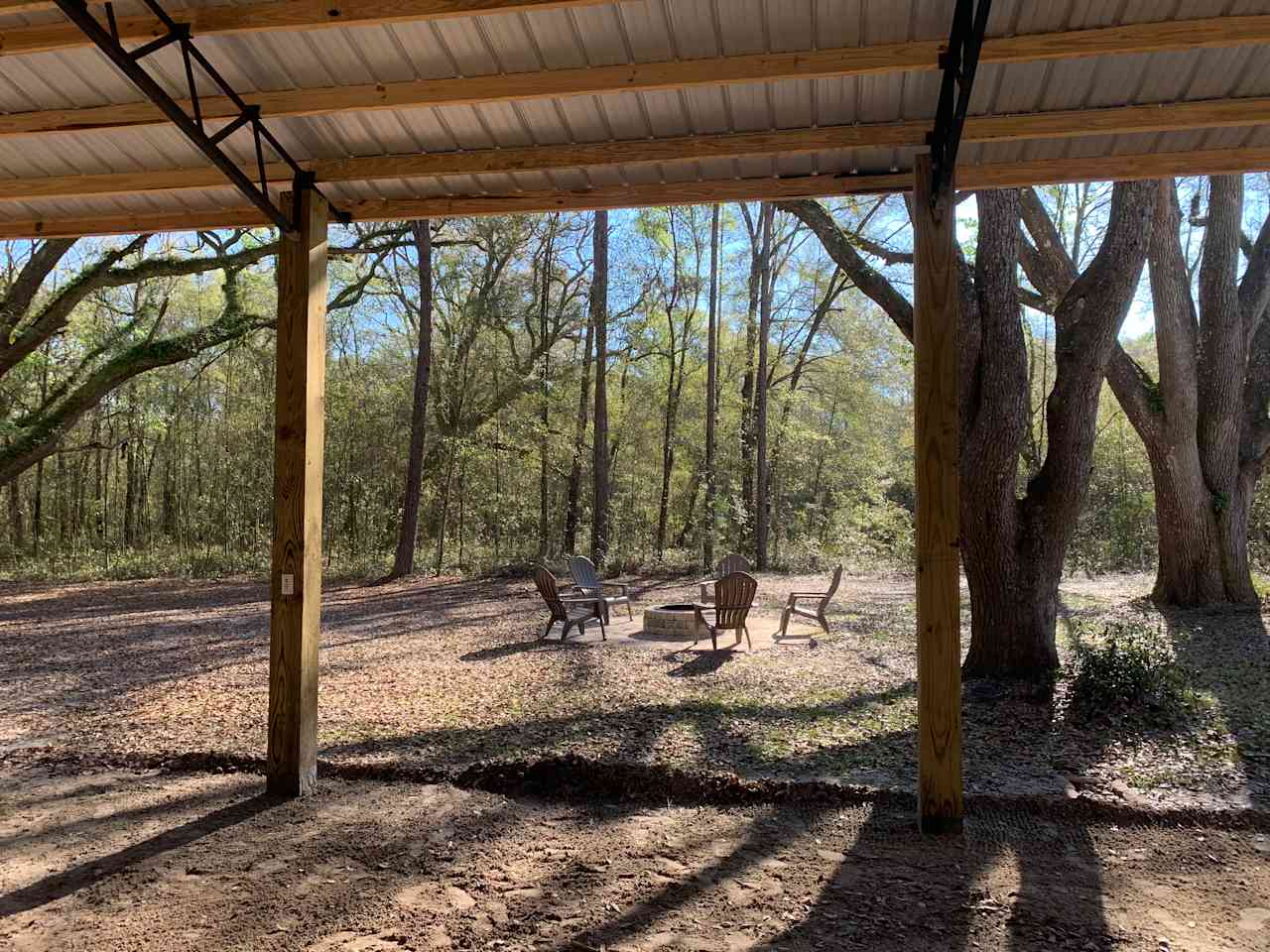 View of fire pit from pole barn