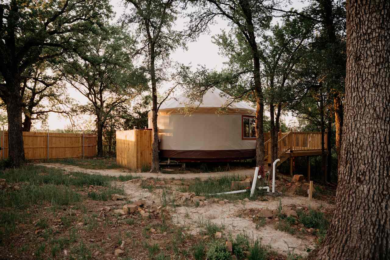 Walking up to the yurt - yurt number two is under construction!