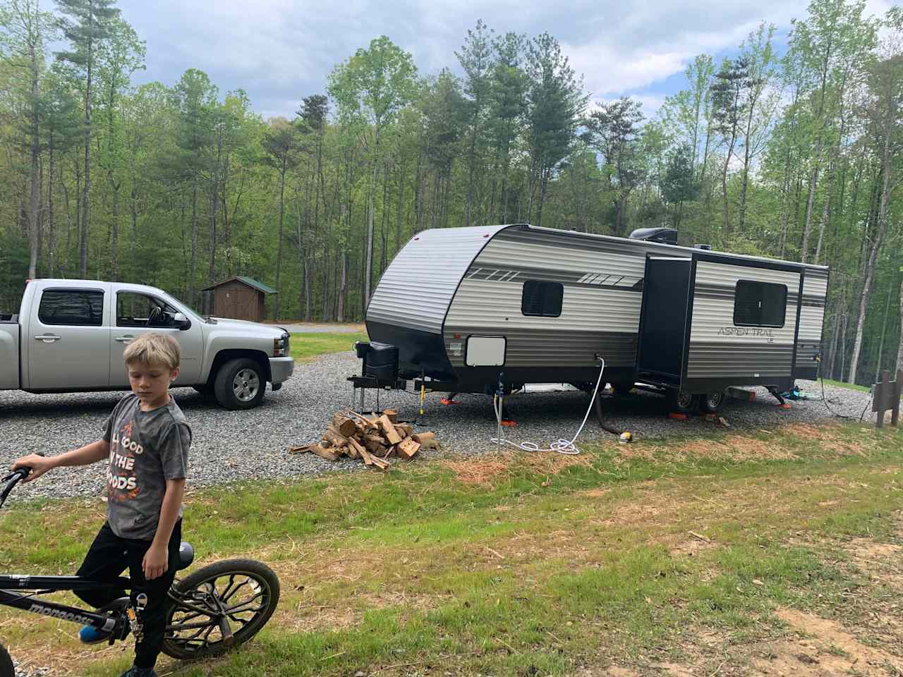 Built a fire and relaxing with the grandkids 