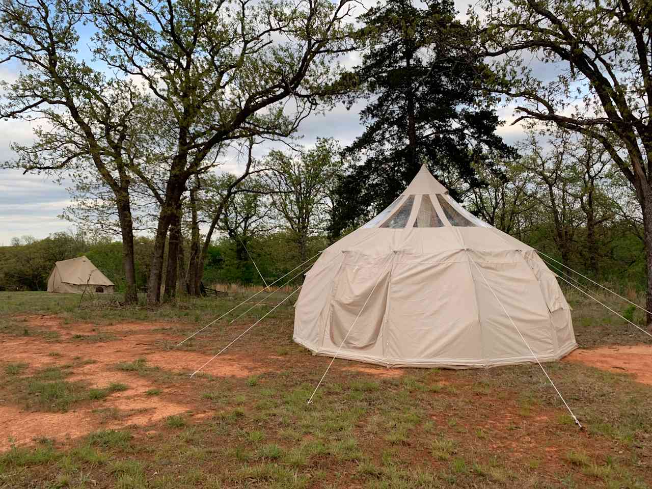 Rent one of gorgeous bell tents with electricity & air mattresses for an additional fee