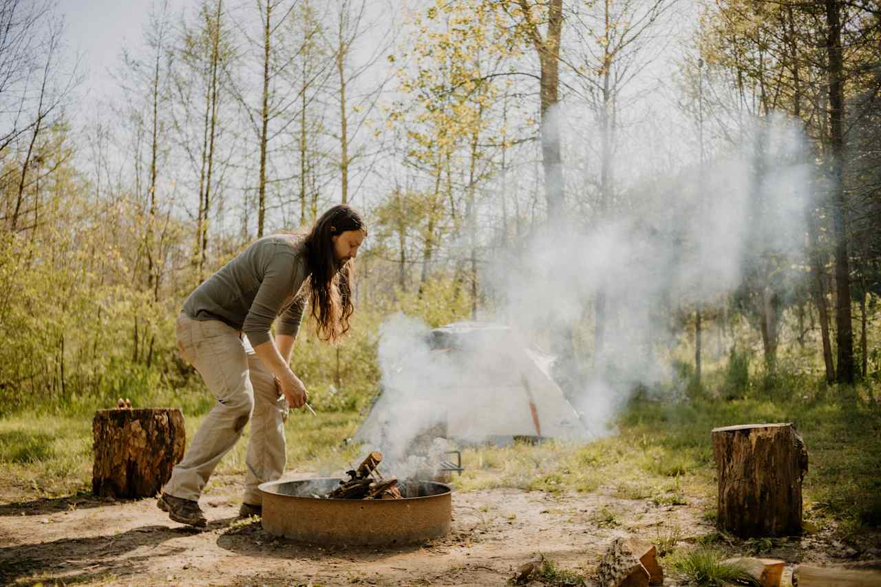 building a fire at campsite #4