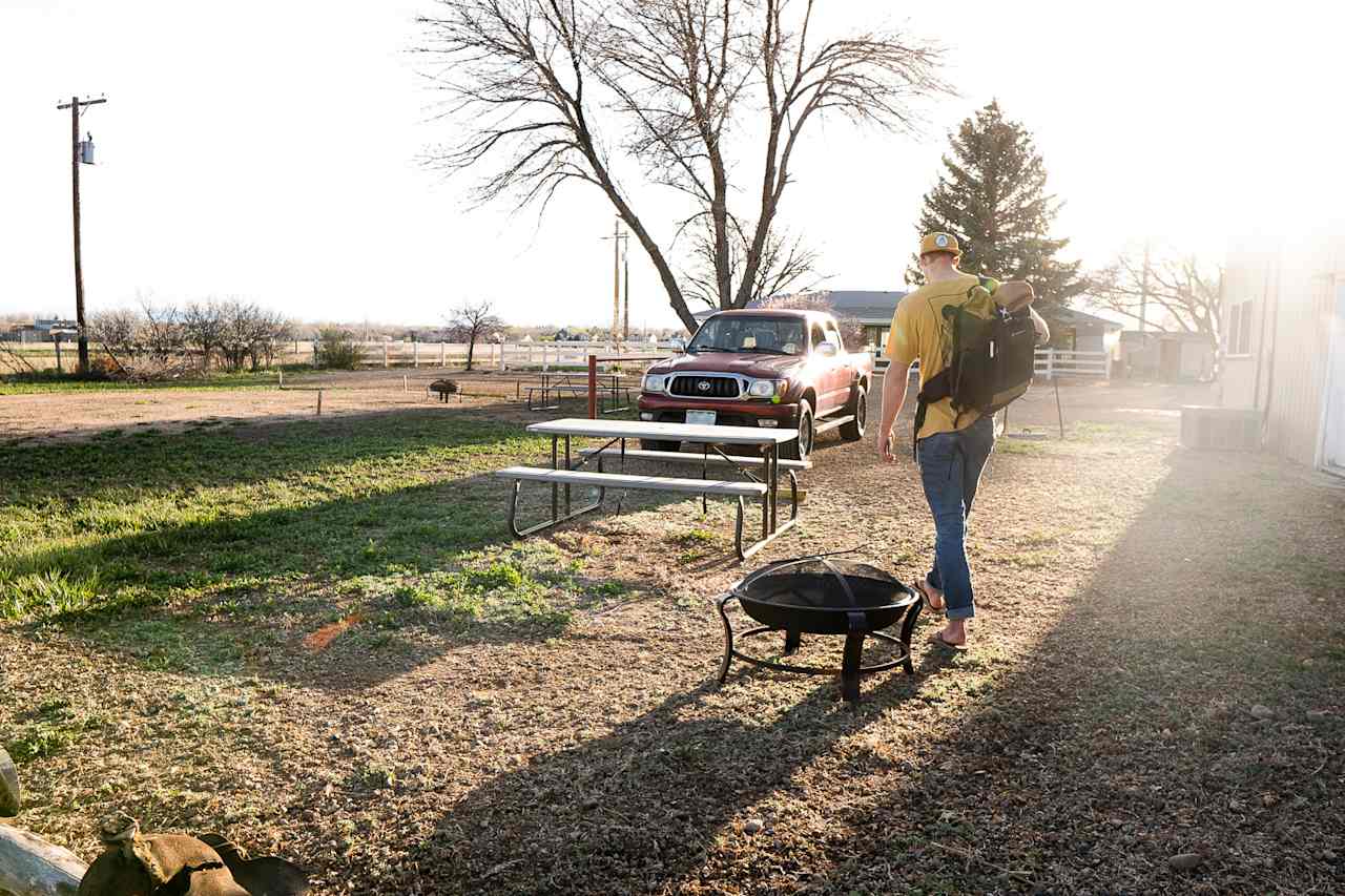 The sites have a picnic table and fire pit