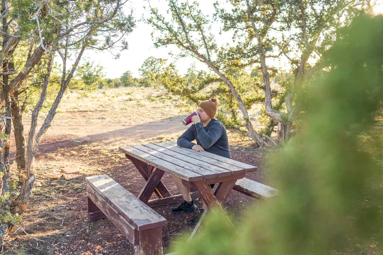 Taking a break after setting up the tent.