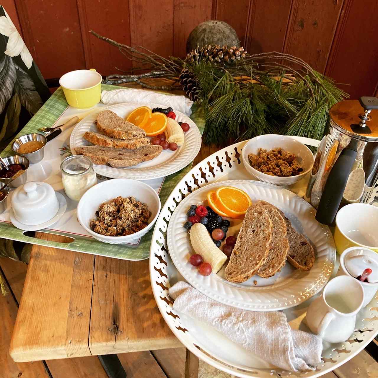 . *Photo depicts sourdough bread breakfast for 2