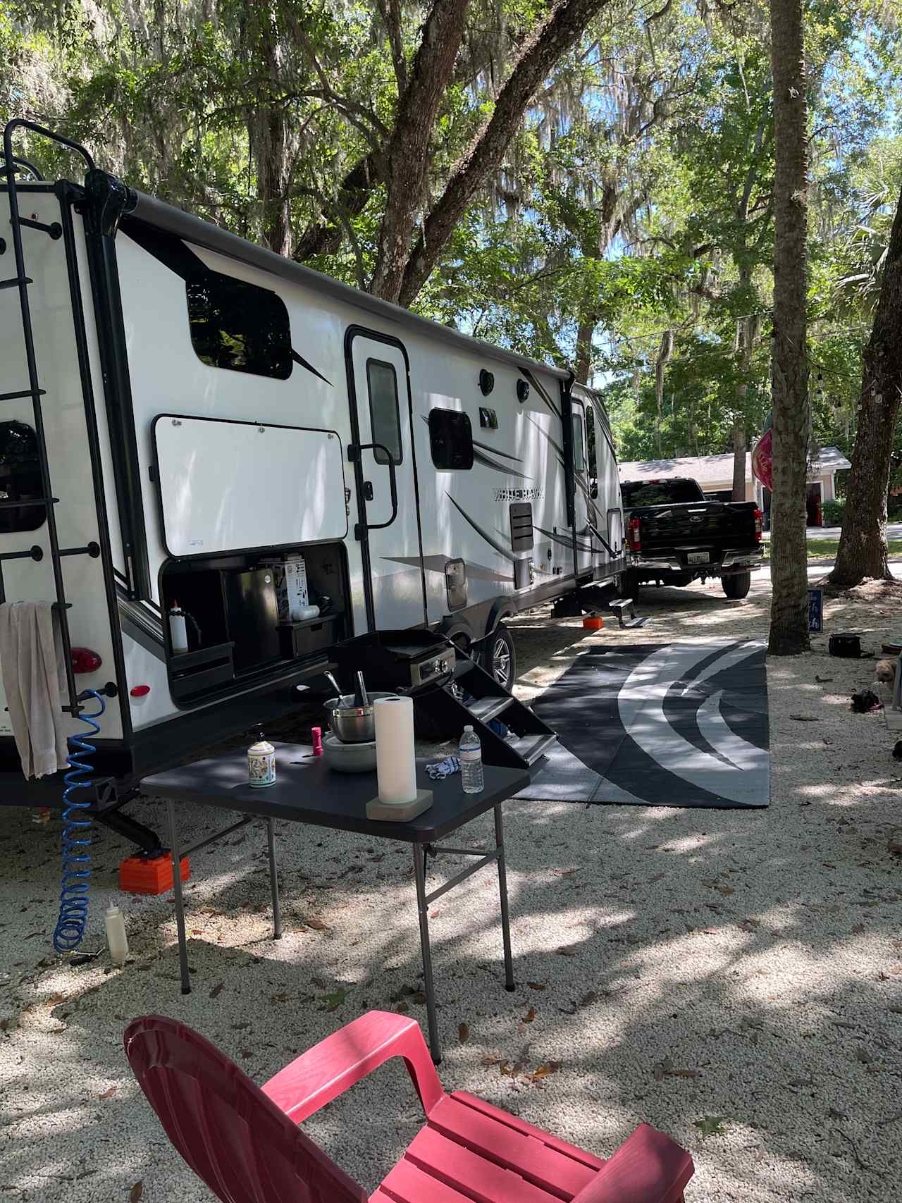 Setting up our out door kitchen 