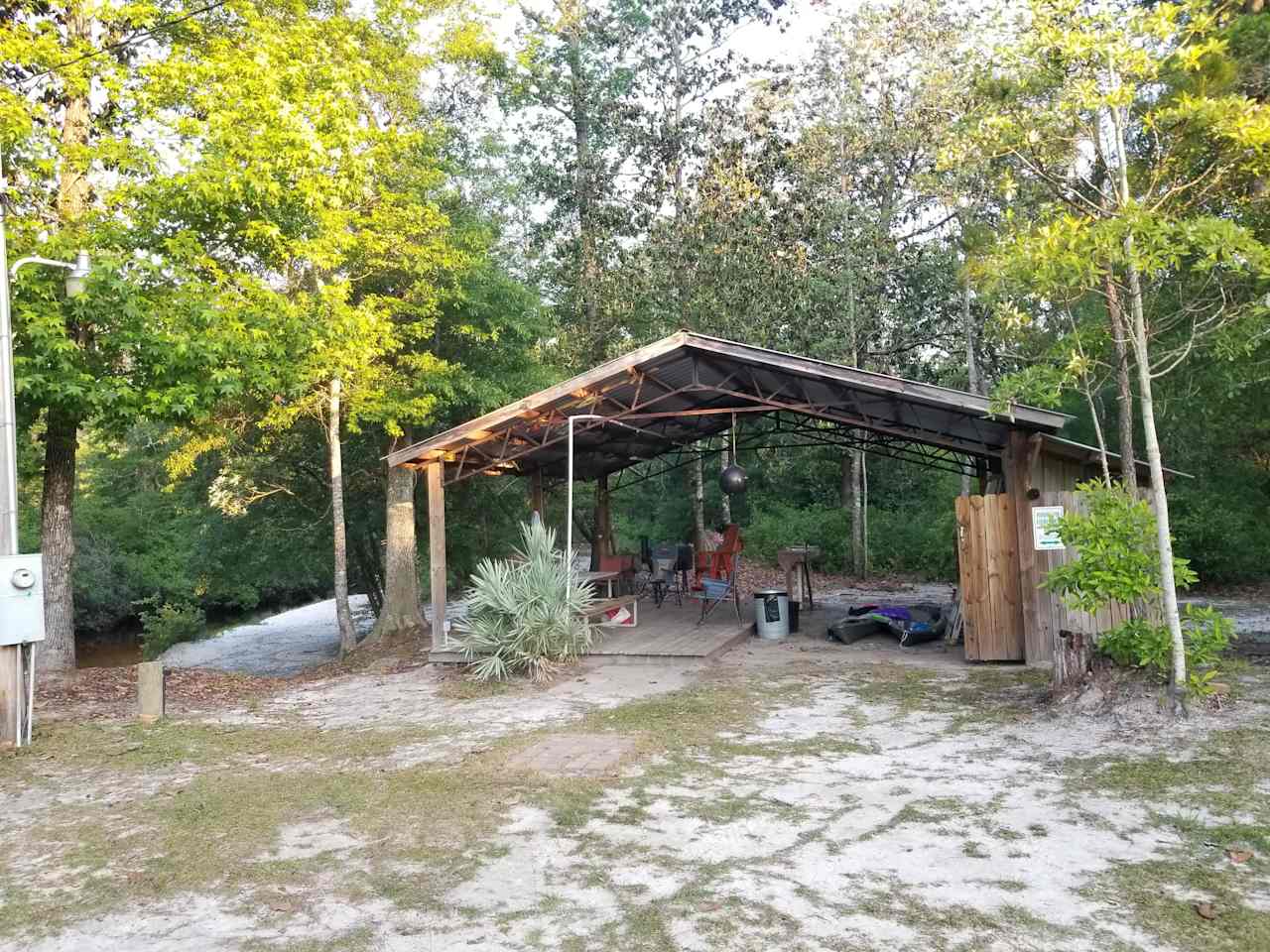 GREAT pavilion w lights,  tables, chairs.  And the bath and shower.