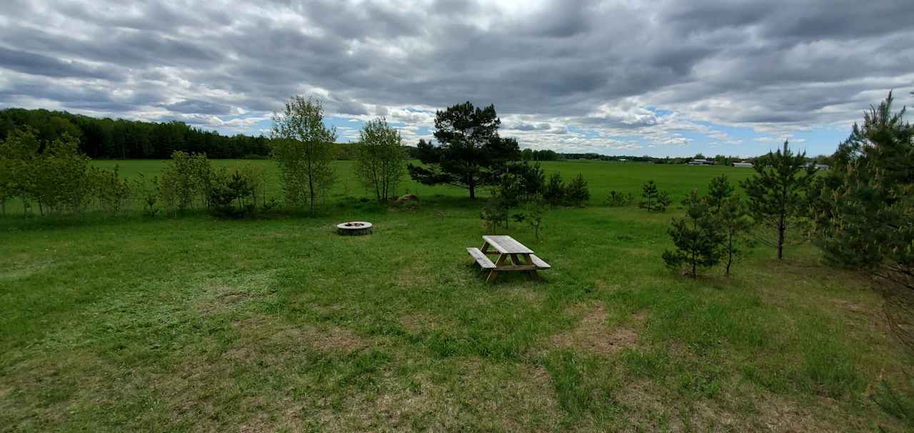 Overlooking the campsite with the prairie in the background