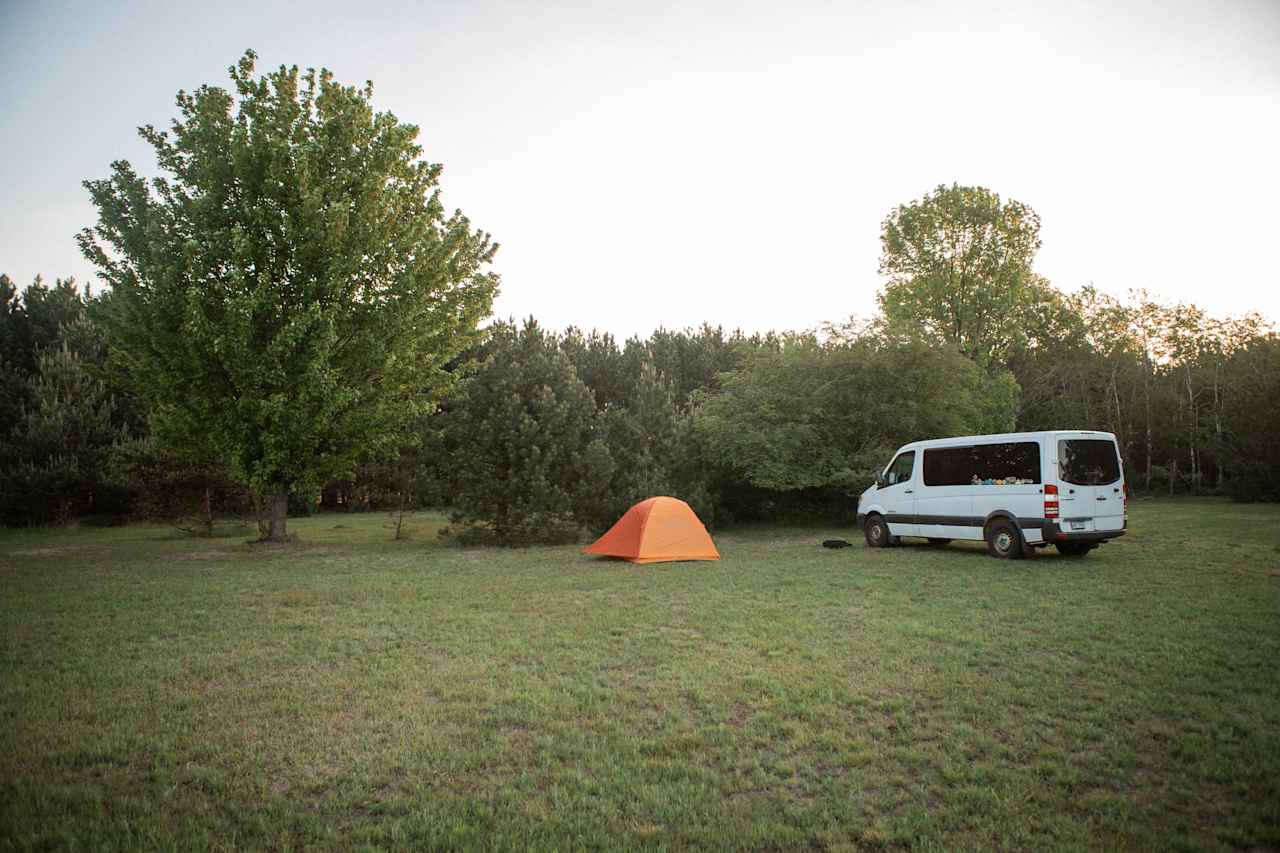 We had plenty of space and tree cover to park and pitch a tent!