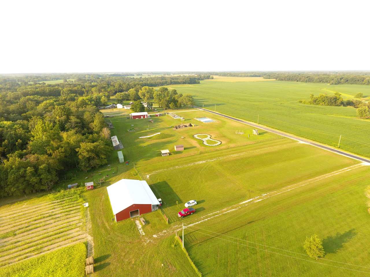 Areal if Gathering Barn and Parking lot for RV parking.