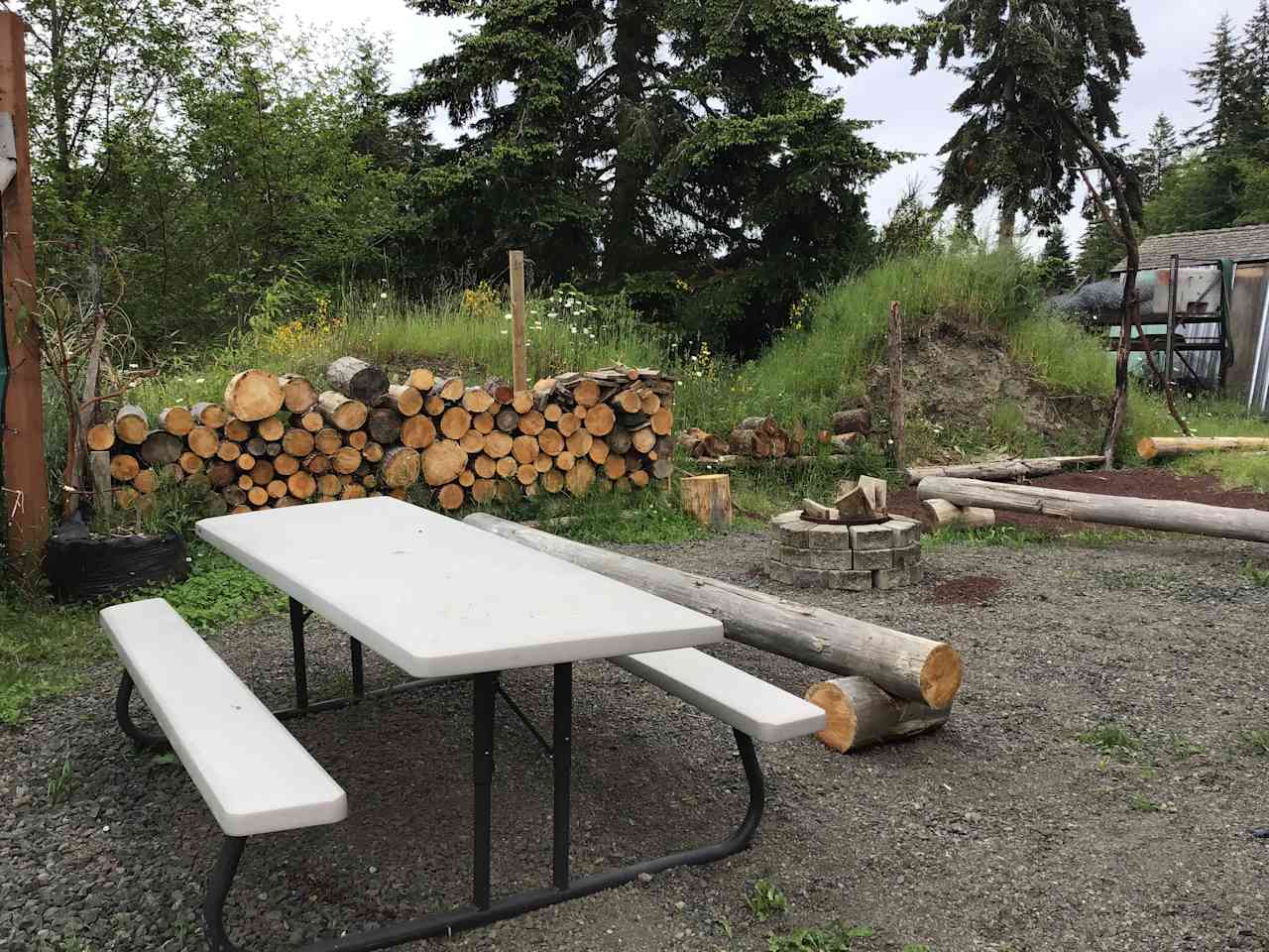 Outdoor picnic table and fire pit 